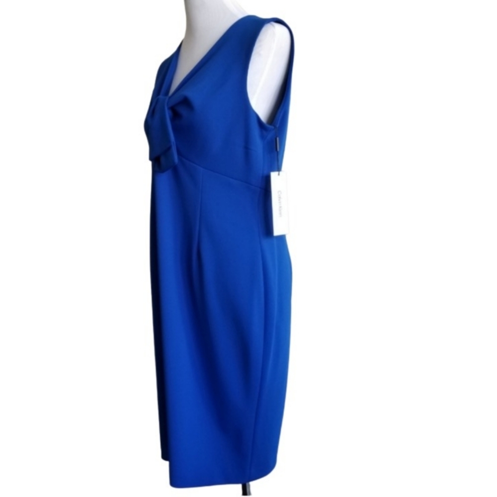 🆕️⬇️Calvin Klein Capri Blue V-neck Tie Sheath Dress - Picture 5 of 13